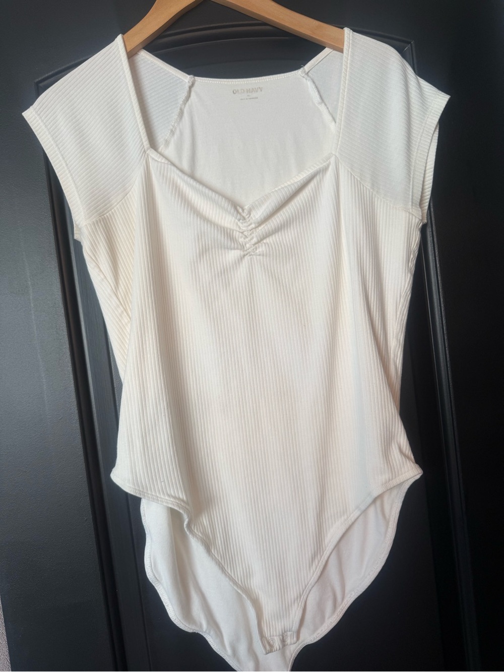 Old Navy Cream/white Ribbed Cap-Sleeve Bodysuit